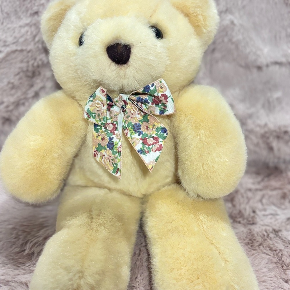 Floral Bow Cream Teddy Bear